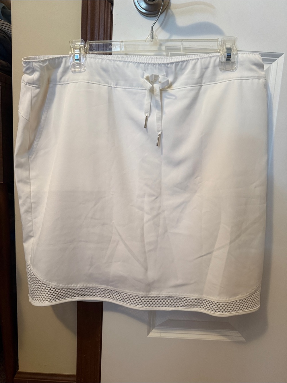 Chico's White Drawstring Skort with Mesh Trim